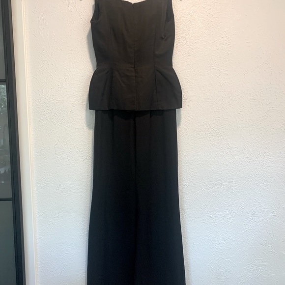J. MENDEL Black and White Tux Floor Length Plunge Gown Piano Dress Peplum Waist - Picture 6 of 8